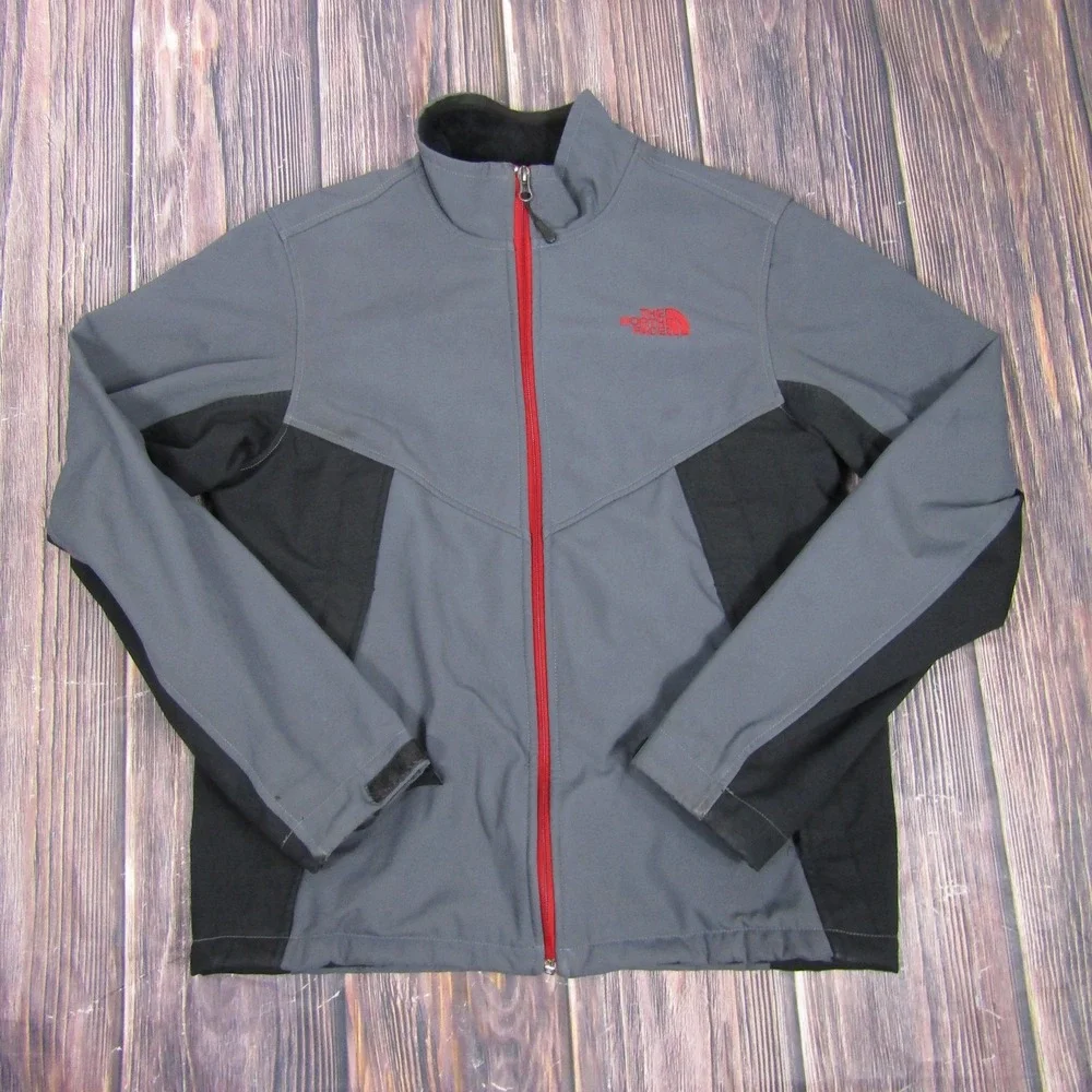 North Face Jacket Mens Medium Gray Softshell Full Zip Outdoor Fleece Lined FA14